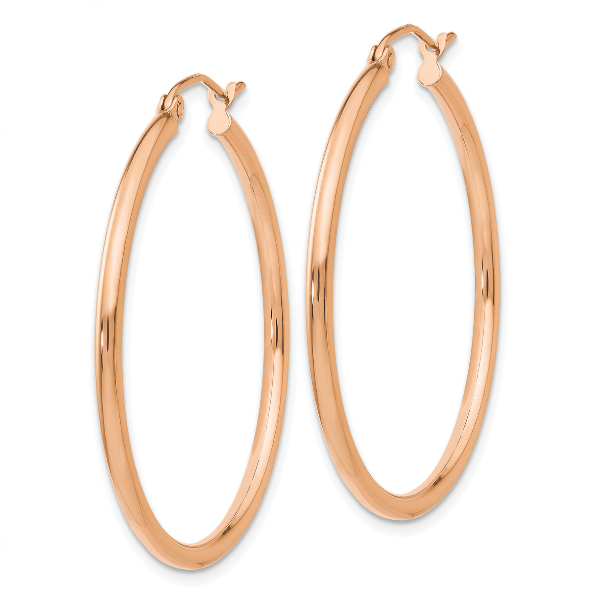14k Rose Gold Polished 2mm Lightweight Tube Hoop Earrings-TE527