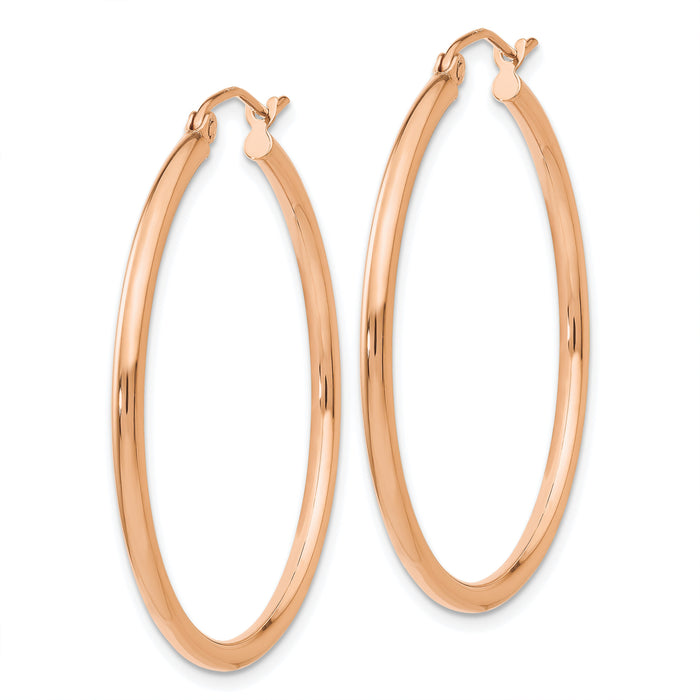 14k Rose Gold Polished 2mm Lightweight Tube Hoop Earrings-TE527