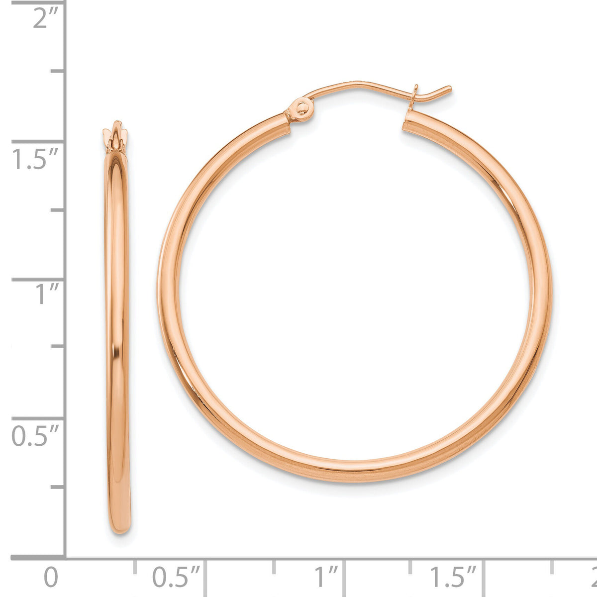 14k Rose Gold Polished 2mm Lightweight Tube Hoop Earrings-TE527