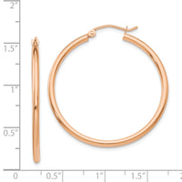 14k Rose Gold Polished 2mm Lightweight Tube Hoop Earrings-TE527