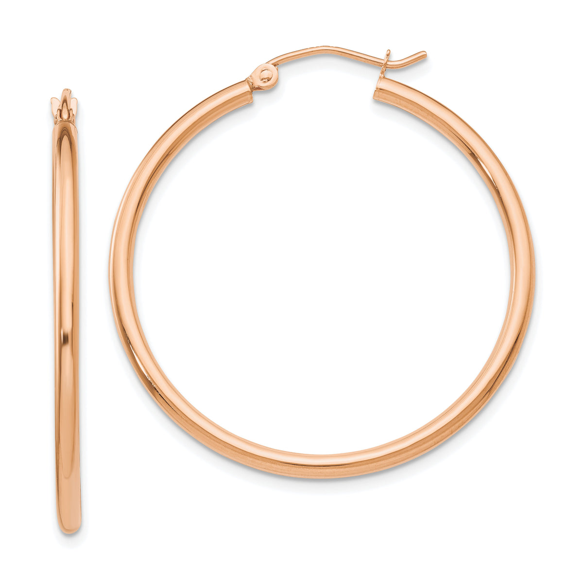 14k Rose Gold Polished 2mm Lightweight Tube Hoop Earrings-TE527