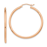 14k Rose Gold Polished 2mm Lightweight Tube Hoop Earrings-TE527