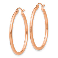 14k Rose Gold Polished 2mm Lightweight Tube Hoop Earrings-TE528