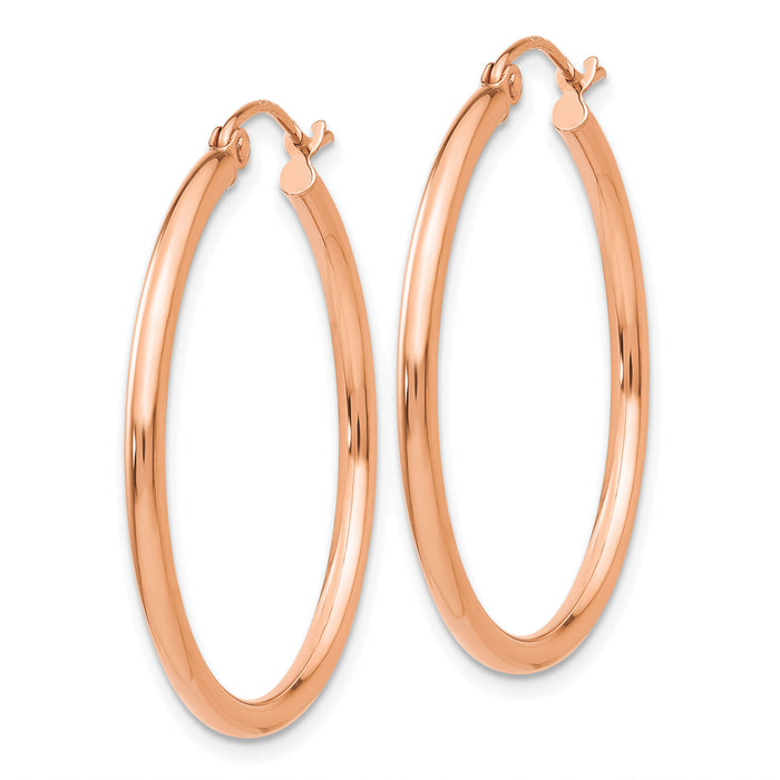 14k Rose Gold Polished 2mm Lightweight Tube Hoop Earrings-TE528