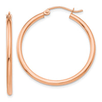 14k Rose Gold Polished 2mm Lightweight Tube Hoop Earrings-TE528