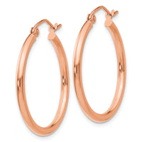 14k Rose Gold Polished 2mm Lightweight Tube Hoop Earrings-TE529
