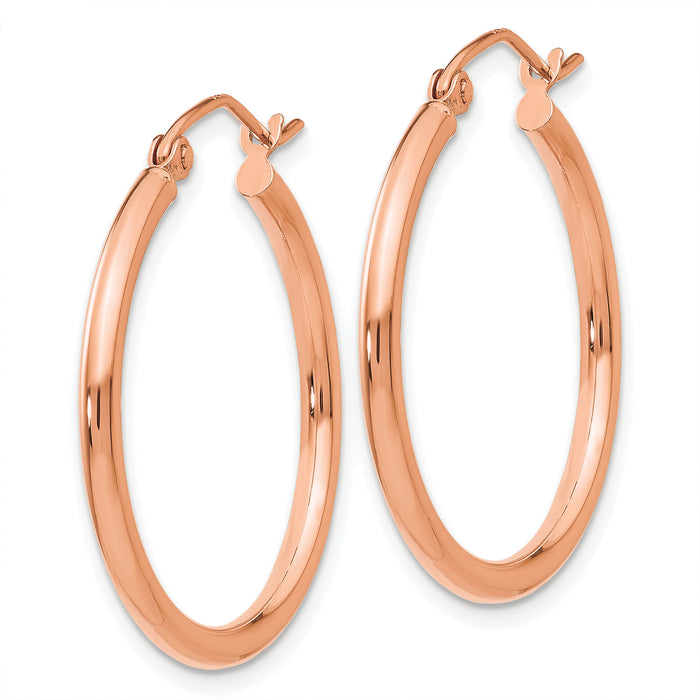 14k Rose Gold Polished 2mm Lightweight Tube Hoop Earrings-TE529
