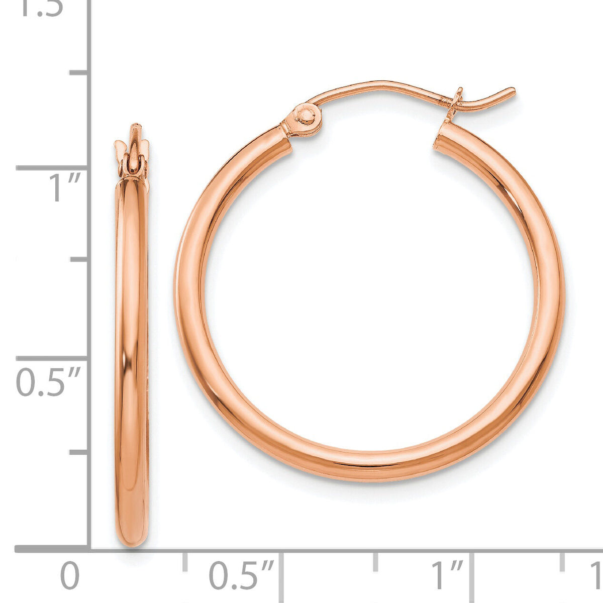 14k Rose Gold Polished 2mm Lightweight Tube Hoop Earrings-TE529