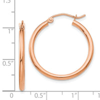 14k Rose Gold Polished 2mm Lightweight Tube Hoop Earrings-TE529
