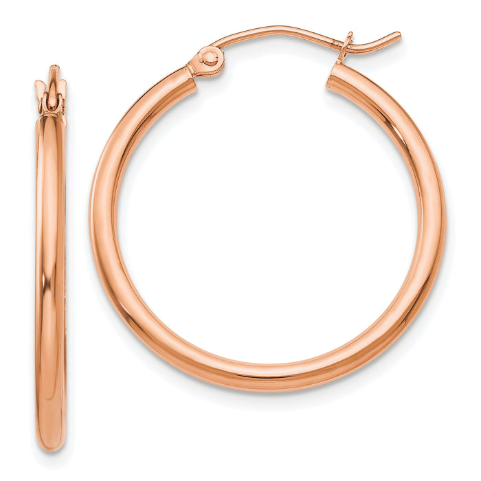 14k Rose Gold Polished 2mm Lightweight Tube Hoop Earrings-TE529