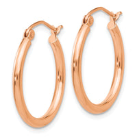 14k Rose Gold Polished 2mm Lightweight Tube Hoop Earrings-TE530