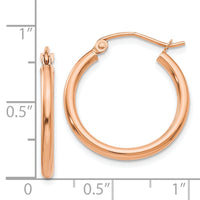 14k Rose Gold Polished 2mm Lightweight Tube Hoop Earrings-TE530