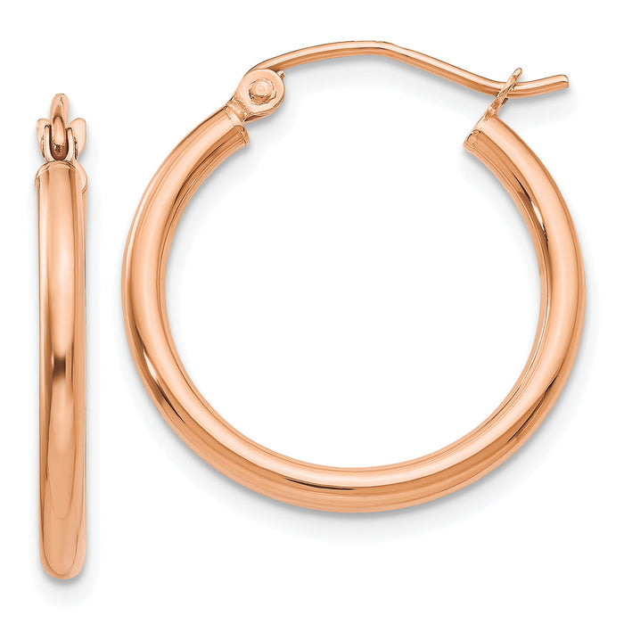 14k Rose Gold Polished 2mm Lightweight Tube Hoop Earrings-TE530