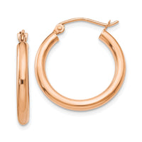 14k Rose Gold Polished 2.5mm Lightweight Tube Hoop Earrings-TE531