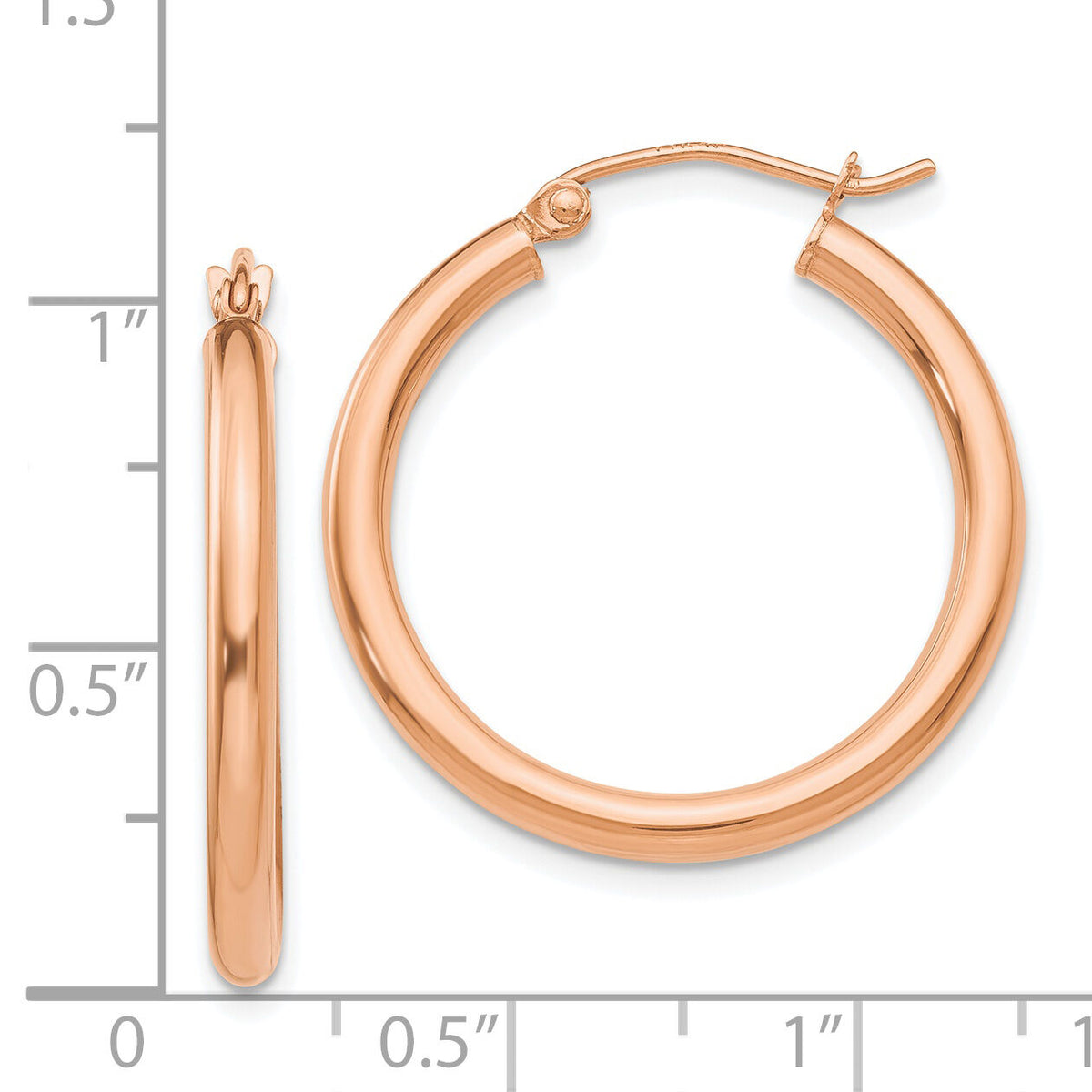 14k Rose Gold Polished 2.5mm Lightweight Tube Hoop Earrings-TE532
