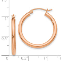 14k Rose Gold Polished 2.5mm Lightweight Tube Hoop Earrings-TE532