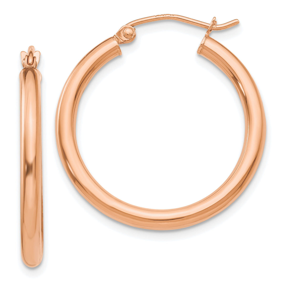 14k Rose Gold Polished 2.5mm Lightweight Tube Hoop Earrings-TE532