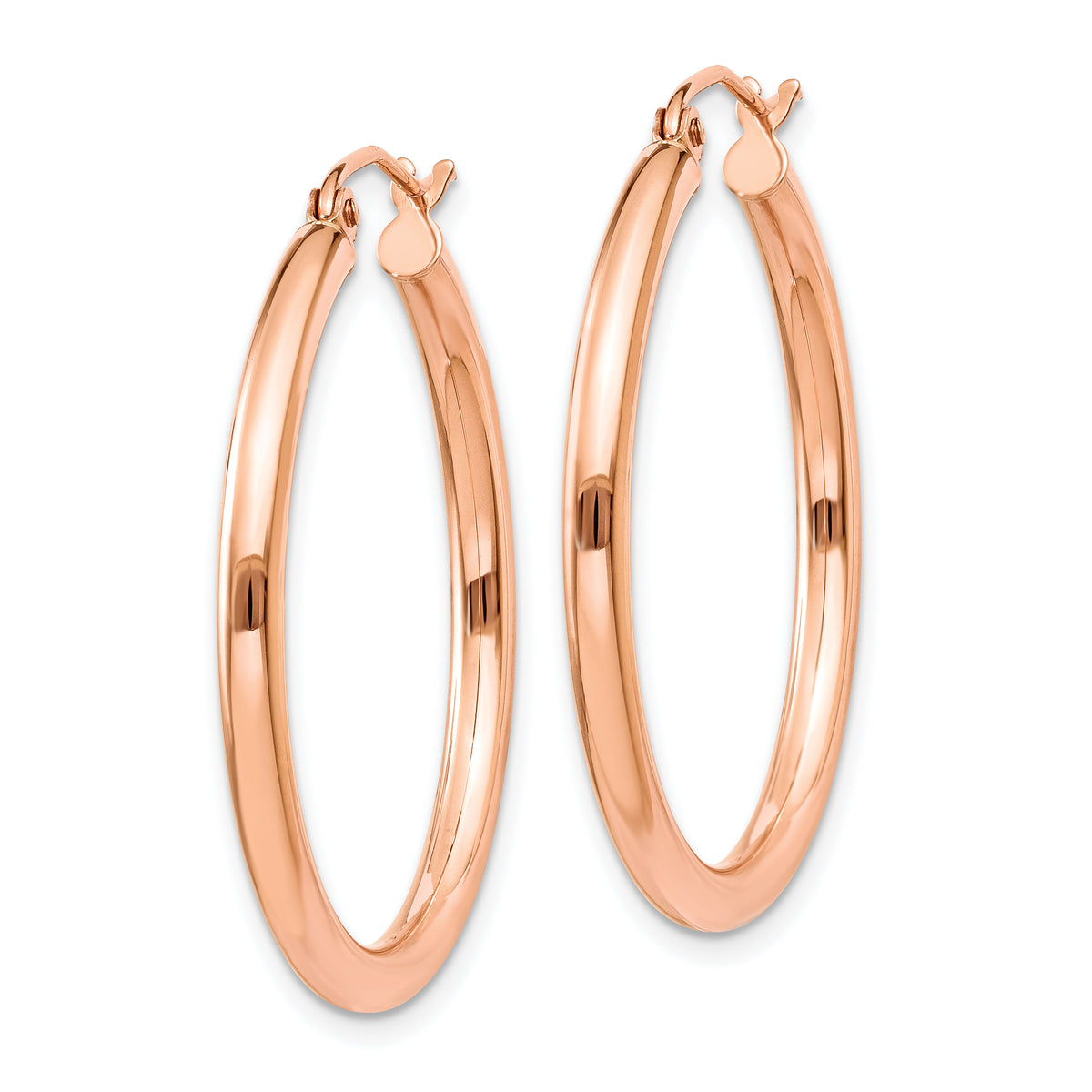 14k Rose Gold Polished 2.5mm Lightweight Tube Hoop Earrings-TE533