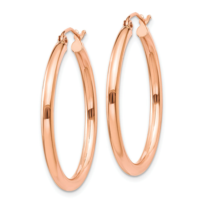 14k Rose Gold Polished 2.5mm Lightweight Tube Hoop Earrings-TE533