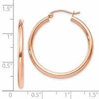 14k Rose Gold Polished 2.5mm Lightweight Tube Hoop Earrings-TE533