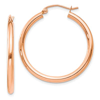 14k Rose Gold Polished 2.5mm Lightweight Tube Hoop Earrings-TE533
