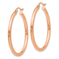 14k Rose Gold Polished 2.5mm Lightweight Tube Hoop Earrings-TE534