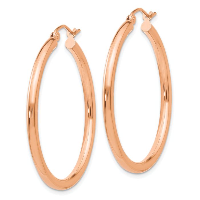 14k Rose Gold Polished 2.5mm Lightweight Tube Hoop Earrings-TE534