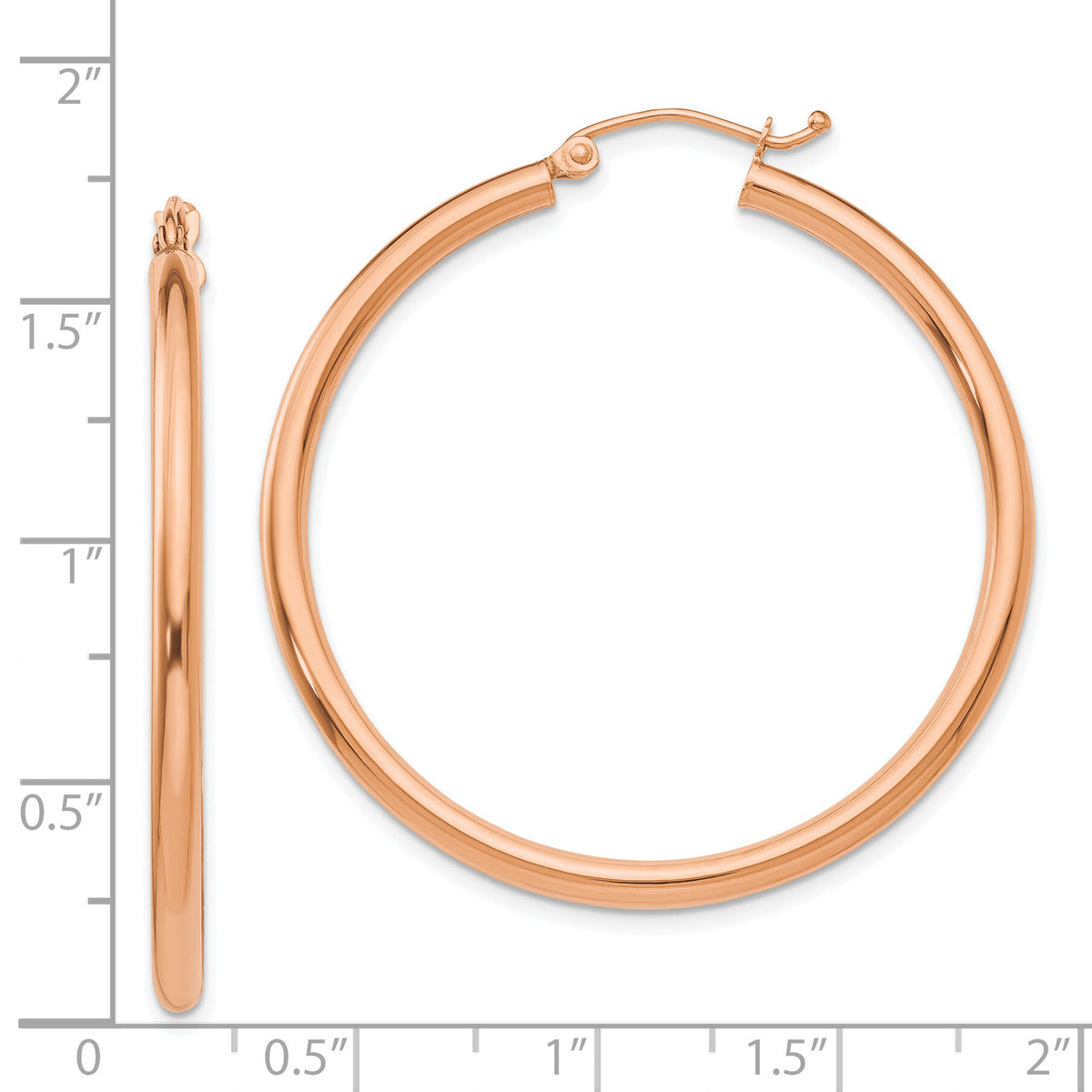 14k Rose Gold Polished 2.5mm Lightweight Tube Hoop Earrings-TE535