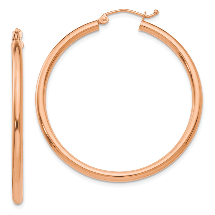 14k Rose Gold Polished 2.5mm Lightweight Tube Hoop Earrings-TE535