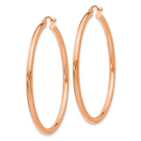 14k Rose Gold Polished 2.5mm Lightweight Tube Hoop Earrings-TE536