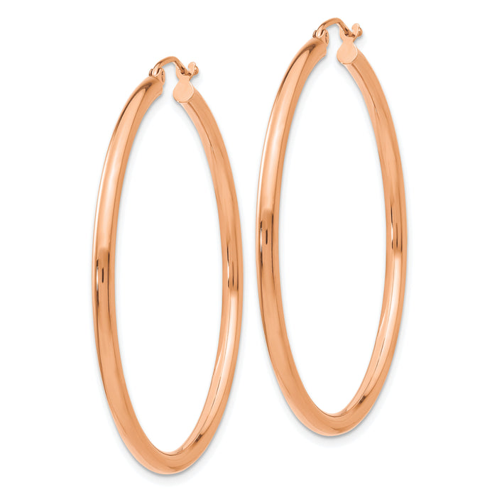 14k Rose Gold Polished 2.5mm Lightweight Tube Hoop Earrings-TE536
