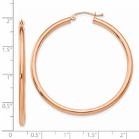 14k Rose Gold Polished 2.5mm Lightweight Tube Hoop Earrings-TE536