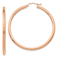 14k Rose Gold Polished 2.5mm Lightweight Tube Hoop Earrings-TE536