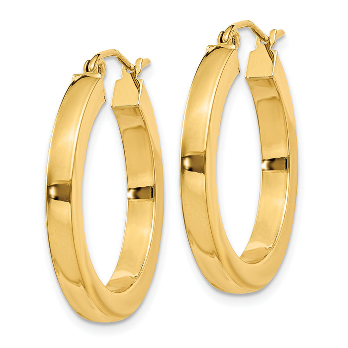 14k 3mm Polished Square Hoop Earrings-TE537