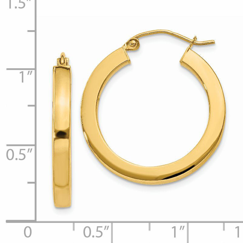 14k 3mm Polished Square Hoop Earrings-TE537