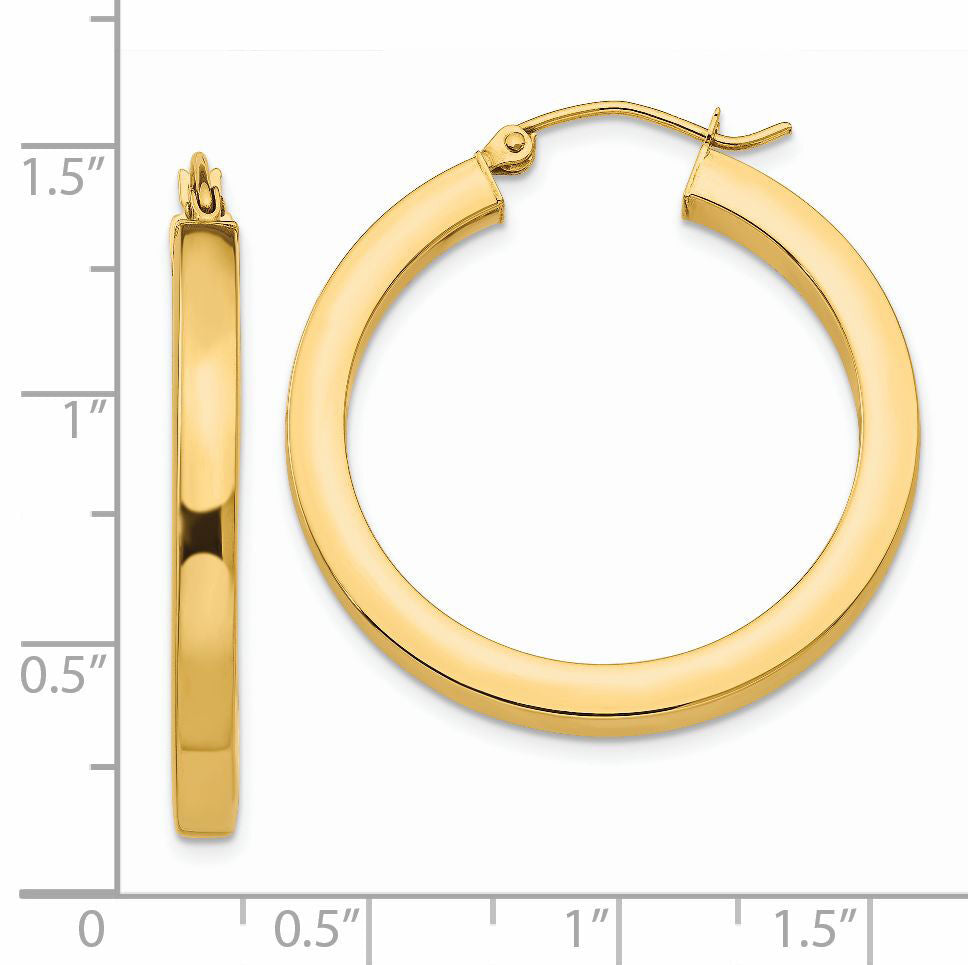 14k 3mm Polished Square Hoop Earrings-TE538