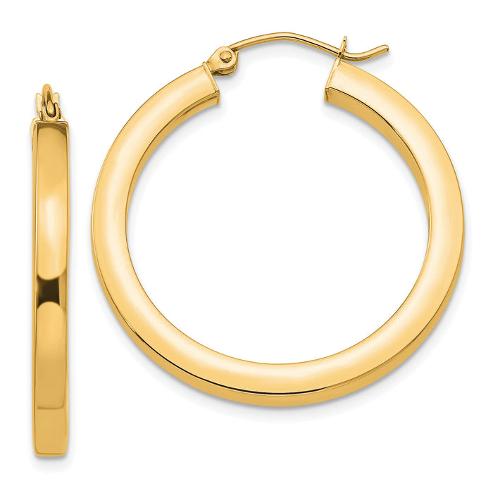14k 3mm Polished Square Hoop Earrings-TE538