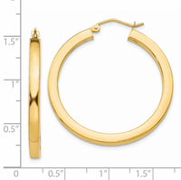 14k 3mm Polished Square Hoop Earrings-TE539