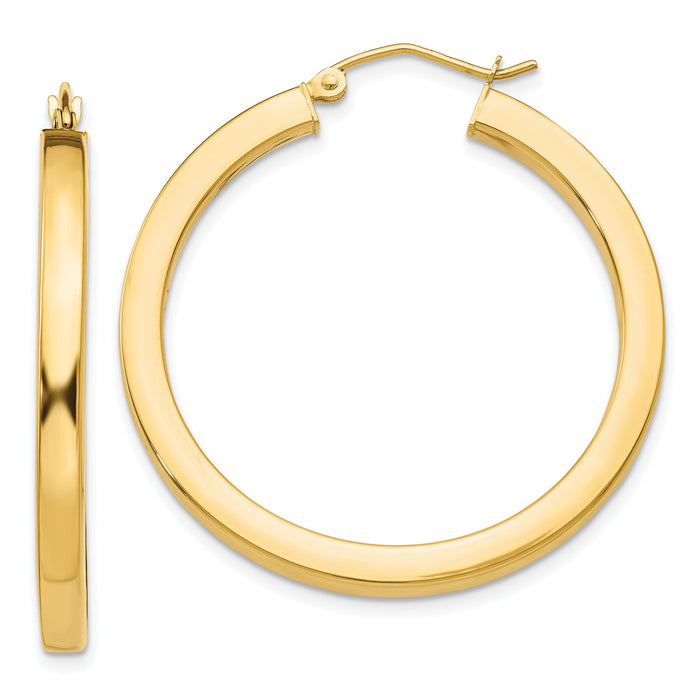14k 3mm Polished Square Hoop Earrings-TE539