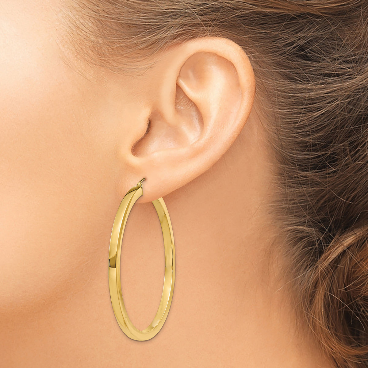 14k 3mm Polished Square Hoop Earrings-TE542