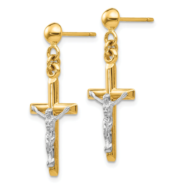 14k Two-tone Hollow Crucifix Earrings-TE608