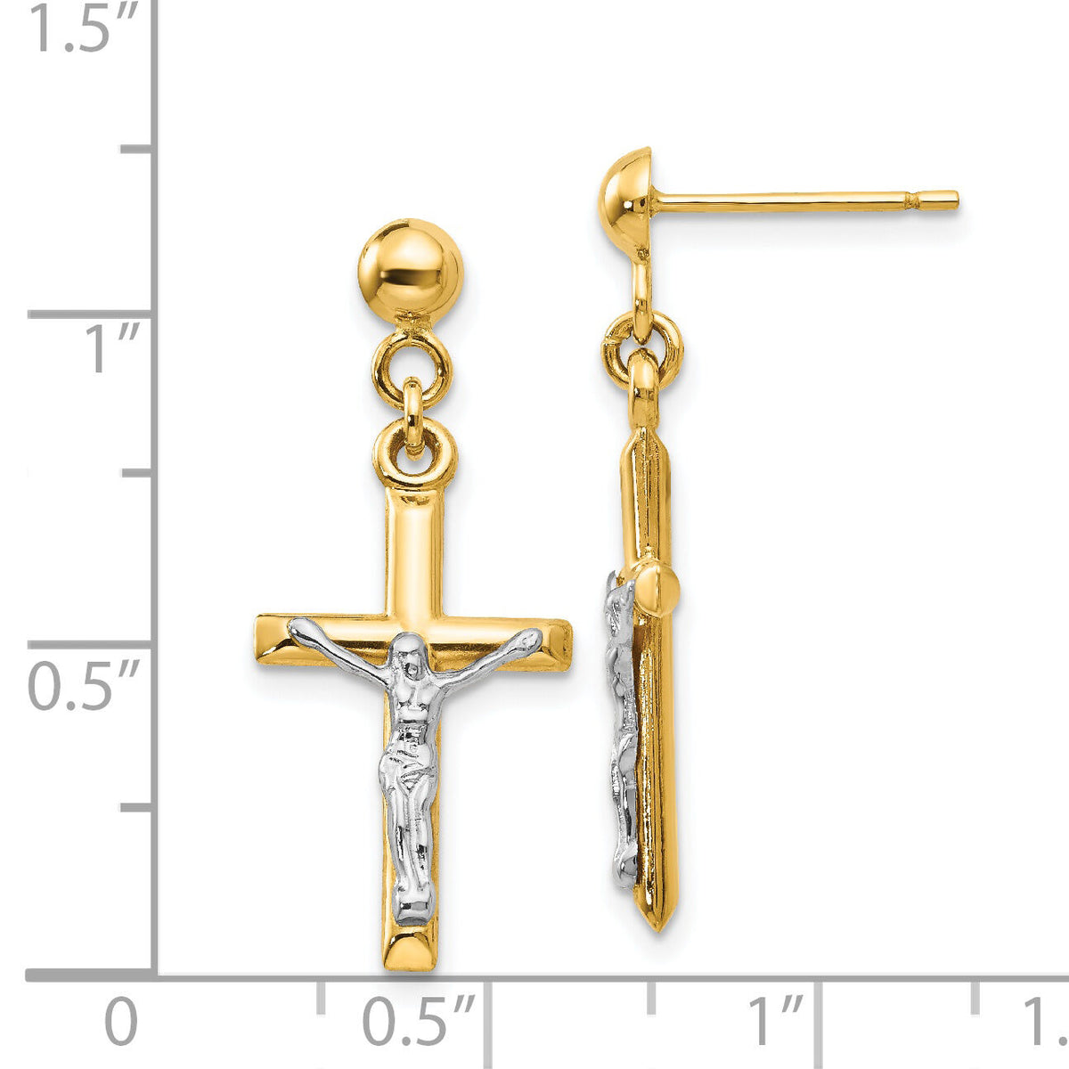 14k Two-tone Hollow Crucifix Earrings-TE608