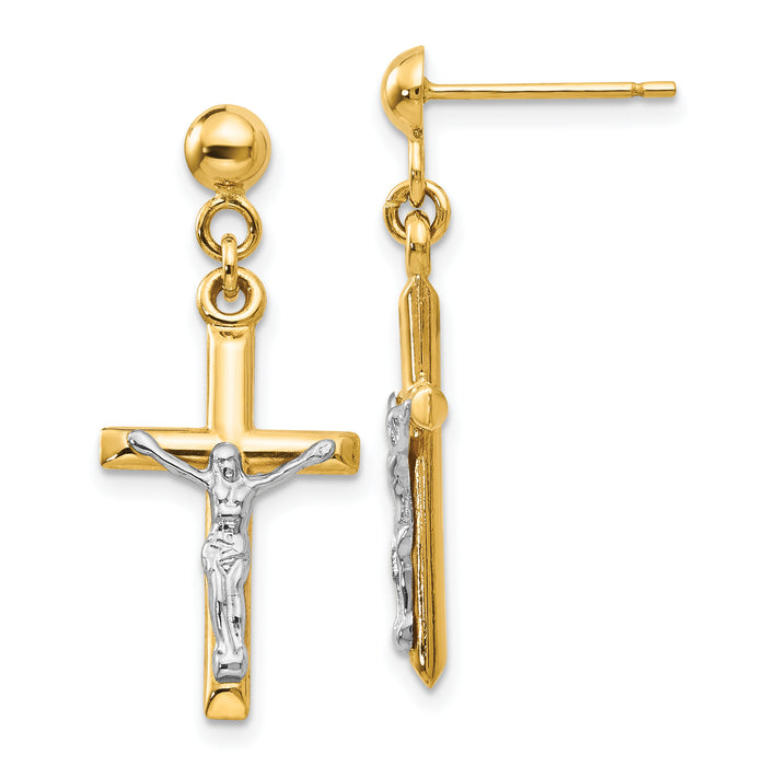 14k Two-tone Hollow Crucifix Earrings-TE608