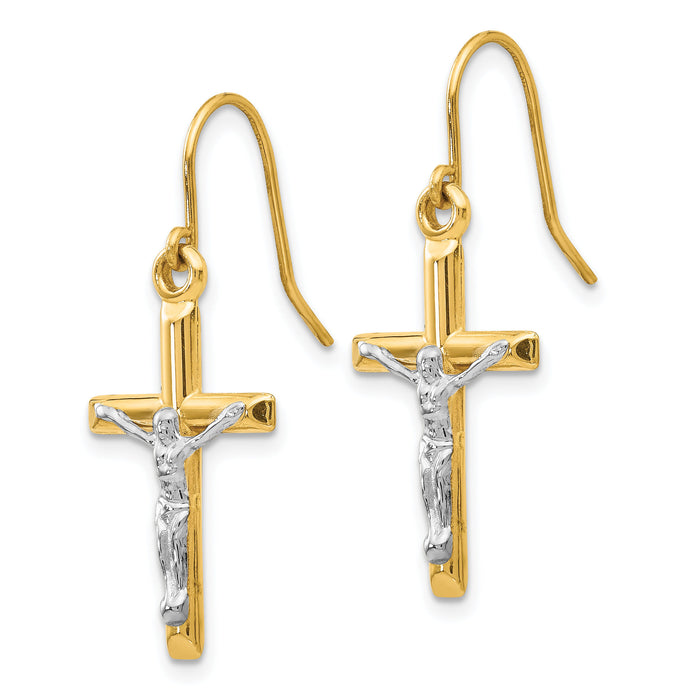 14k Two-tone Polished Crucifix Earrings-TE610