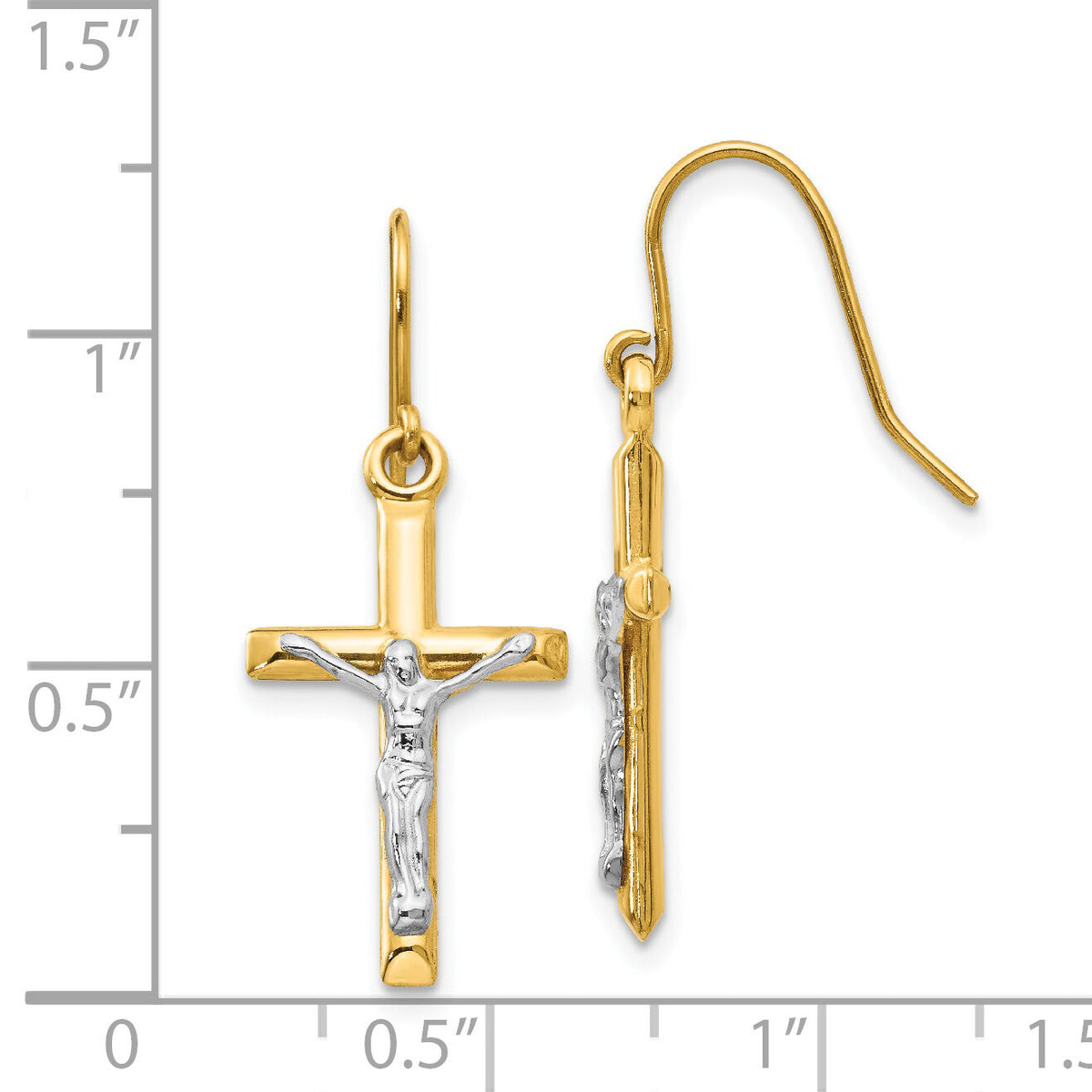 14k Two-tone Polished Crucifix Earrings-TE610