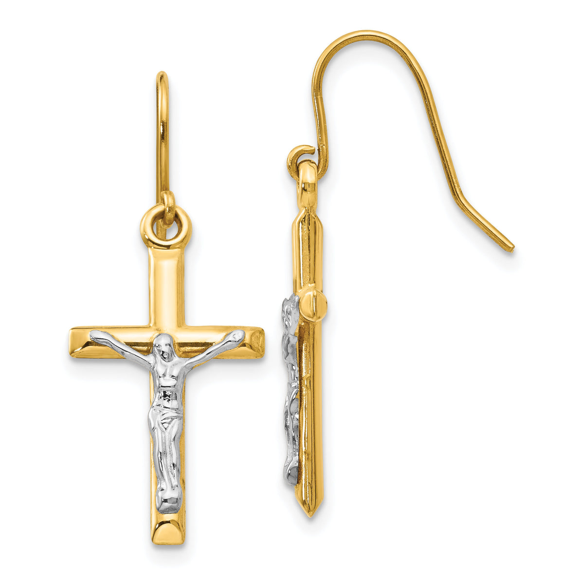 14k Two-tone Polished Crucifix Earrings-TE610