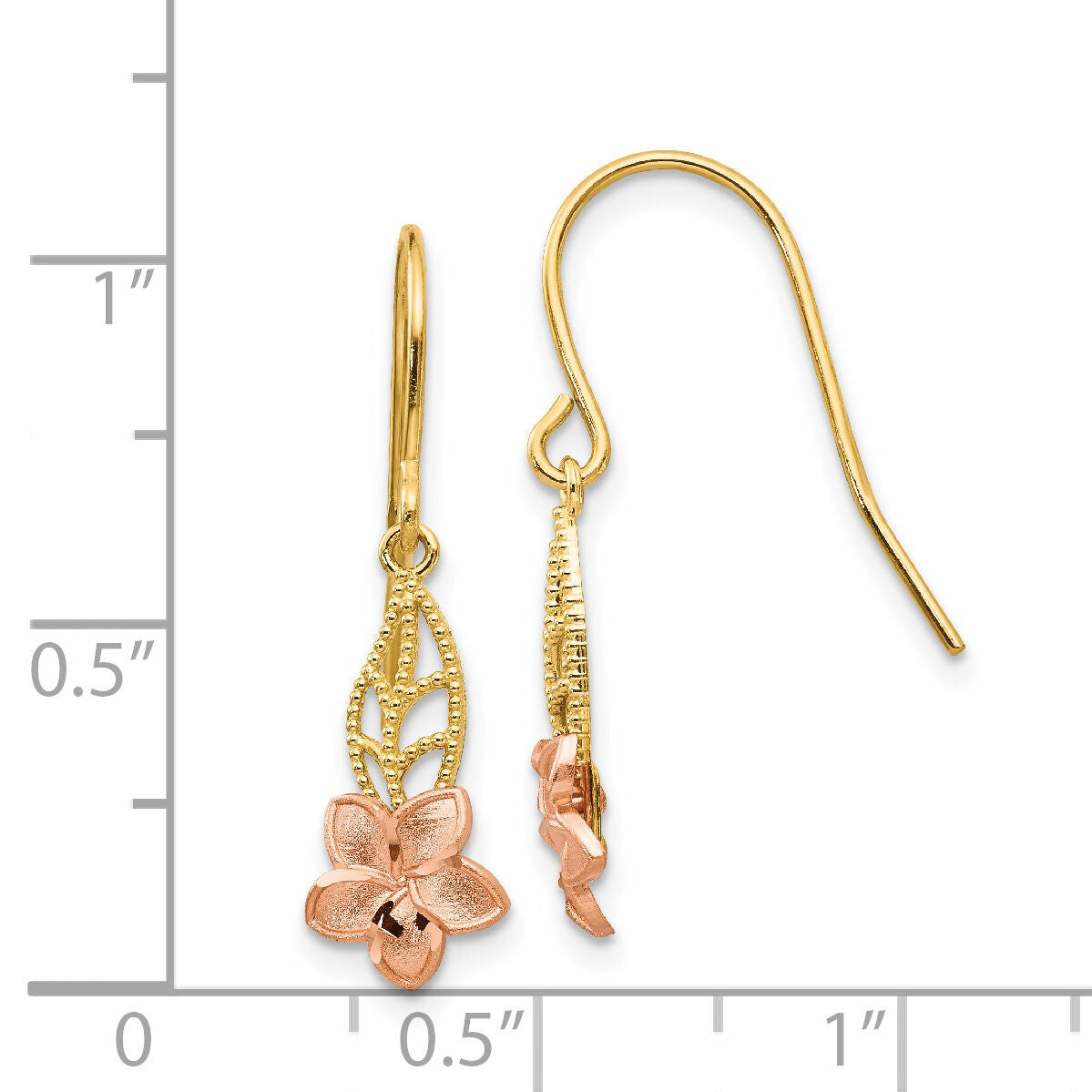 14K Two-tone Fancy Plumeria Dangle Earrings-TE613