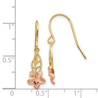 14K Two-tone Fancy Plumeria Dangle Earrings-TE613