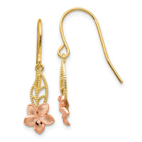 14K Two-tone Fancy Plumeria Dangle Earrings-TE613