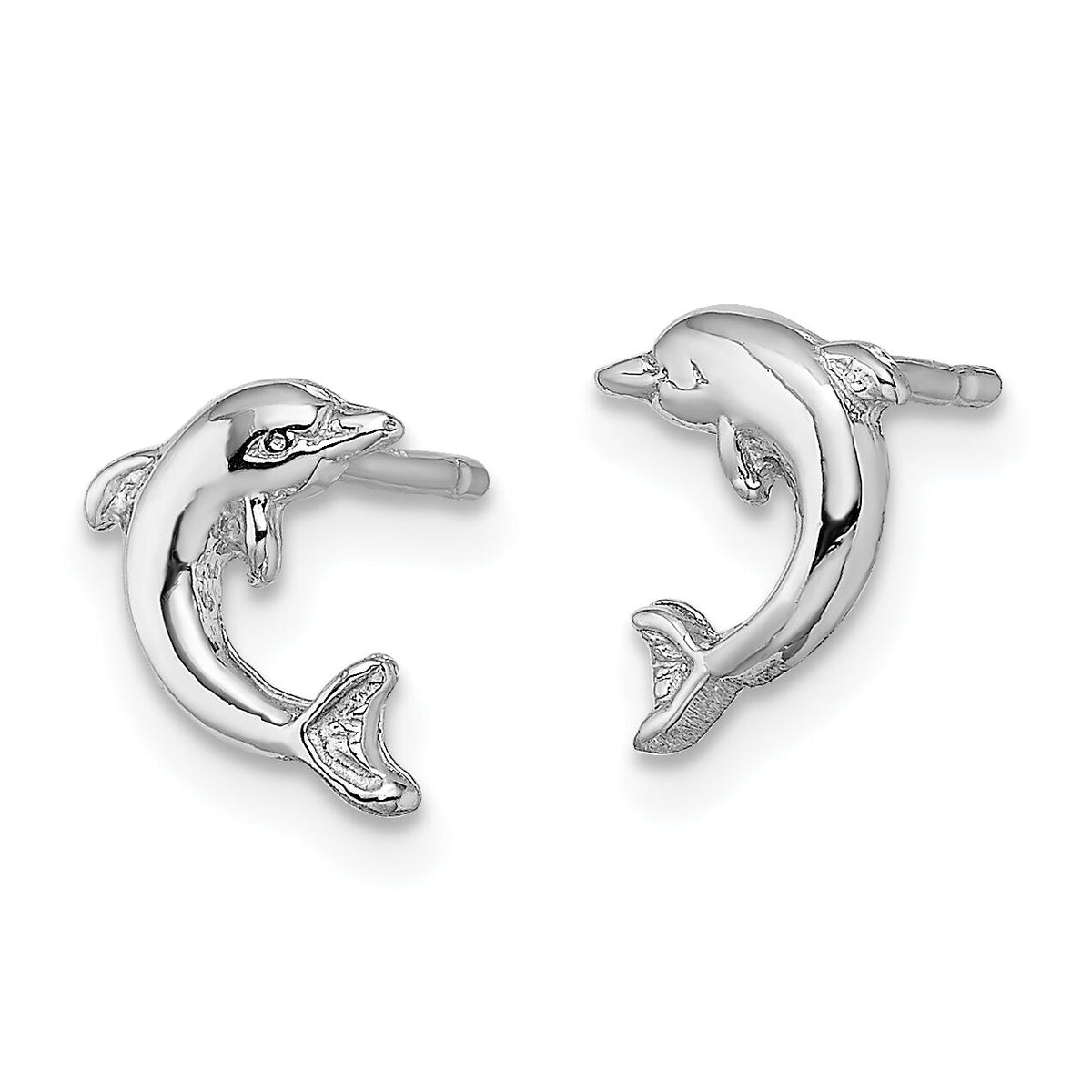 14K White Gold Mini Jumping Dolphin Post Earrings-TE620W